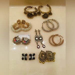 Ultimate Desi Earring Collection: 8 Bundle of Jhumkas, Chandbalis, Fusion Hoops